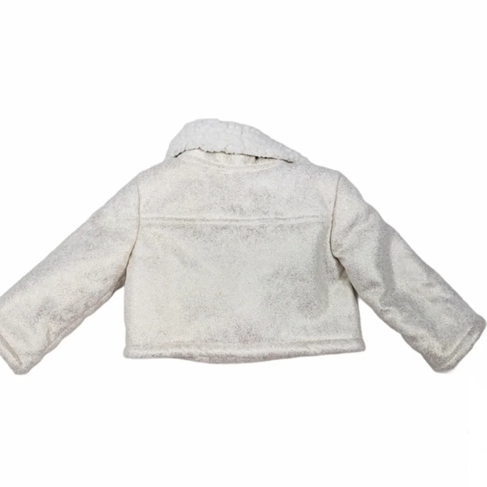 OshKosh BGosh Metallic Silver Faux Shearling Moto Biker Jacket Shimmer Coat‎ 12M